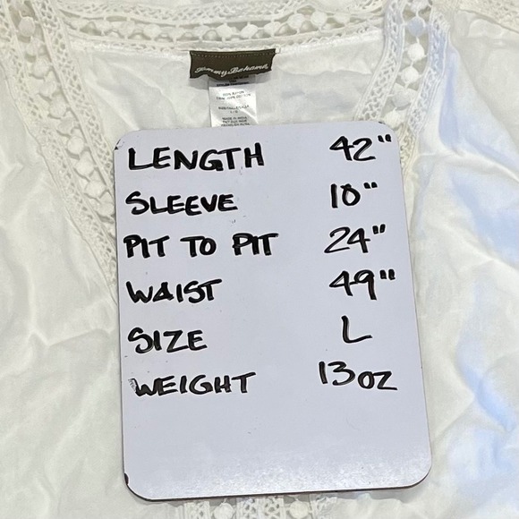 Tommy Bahama White Cotton Lace Trim Kaftan Boho Beach Vacation Cover Up Tunic LG - Picture 7 of 7